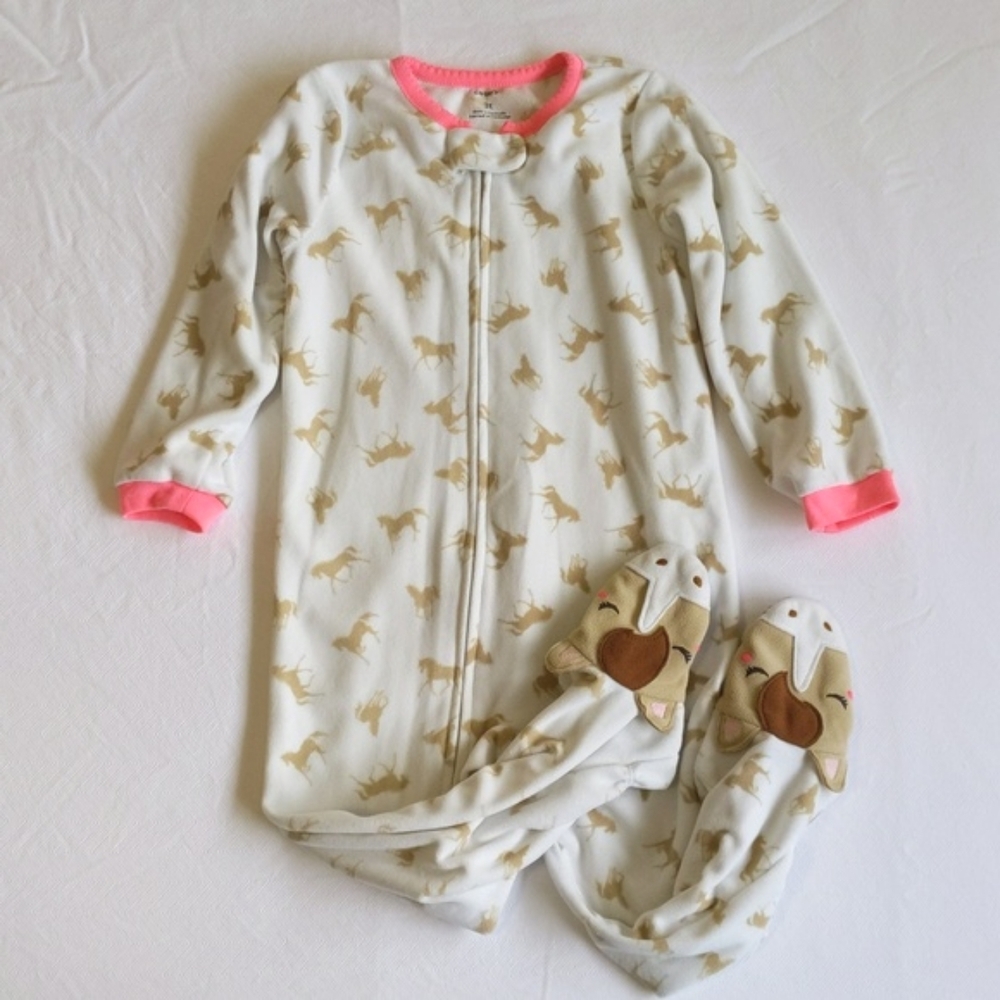 carter's horse print fleece zipper footie sleeper pajamas 3T toddler girls